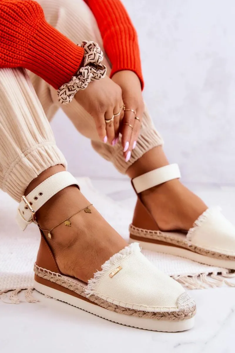 Online Big Star Shoes Damskie Espadryle Na Sprzączkę Big Star JJ274886 Jasnobeżowe