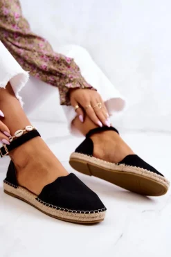 Clearance Evento Damskie Espadryle Na Sprzączkę Czarne Bonetti