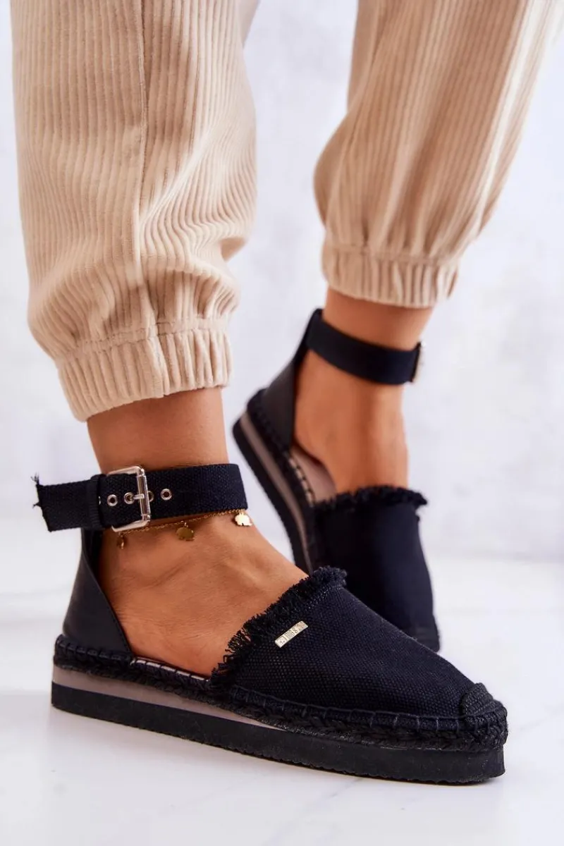 Best Damskie Espadryle Na Sprzączkę Big Star JJ274888 Czarne Damskie Czarne Espadryle