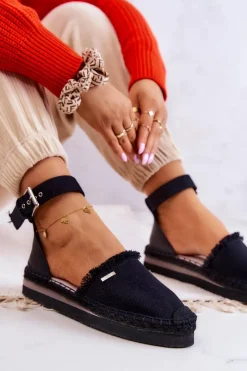 Best Damskie Espadryle Na Sprzączkę Big Star JJ274888 Czarne Damskie Czarne Espadryle