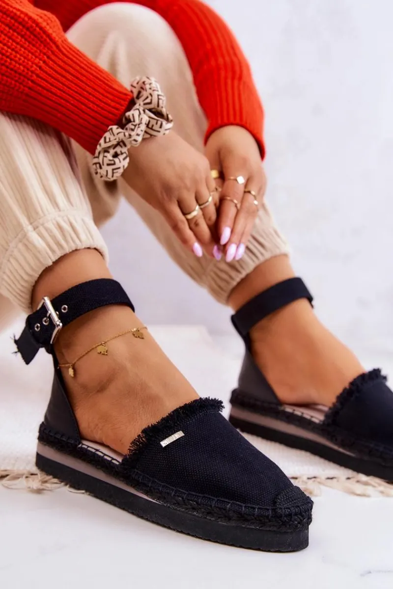 Best Damskie Espadryle Na Sprzączkę Big Star JJ274888 Czarne Damskie Czarne Espadryle