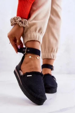 Best Damskie Espadryle Na Sprzączkę Big Star JJ274888 Czarne Damskie Czarne Espadryle