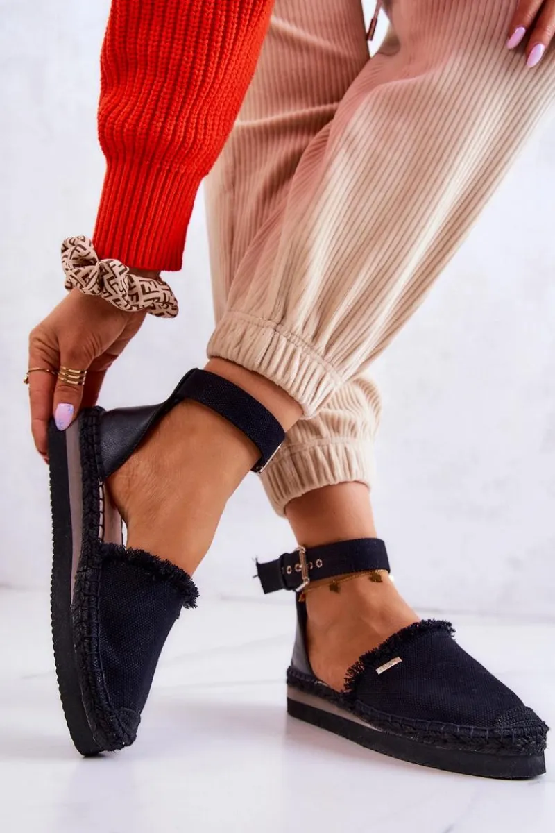 Best Damskie Espadryle Na Sprzączkę Big Star JJ274888 Czarne Damskie Czarne Espadryle