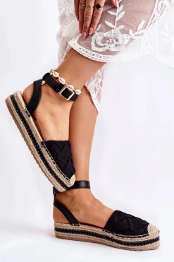 Sandały Płaskie|Czarne Espadryle>Boto Damskie Espadryle Sandały Na Platformie Czarne Susane