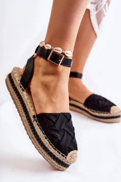 Sandały Płaskie|Czarne Espadryle><noscript><img width=