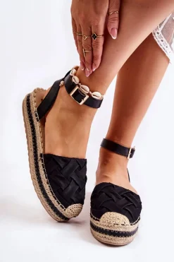 Sandały Płaskie|Czarne Espadryle><noscript><img width=