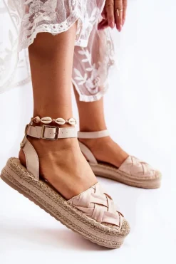 Outlet Boto Damskie Espadryle Sandały Na Platformie Beżowe Susane