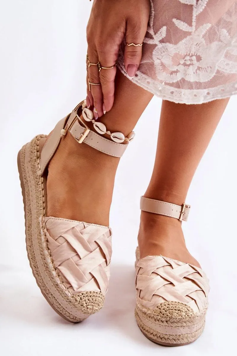 Outlet Boto Damskie Espadryle Sandały Na Platformie Beżowe Susane