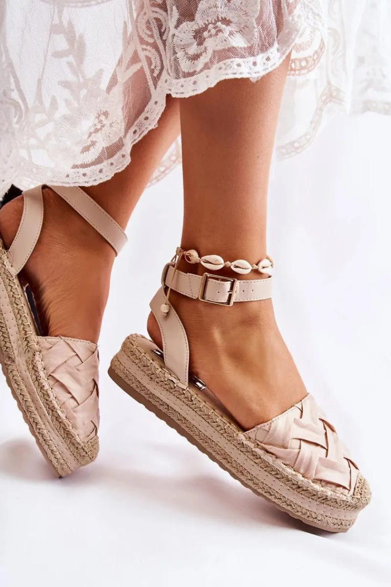 Outlet Boto Damskie Espadryle Sandały Na Platformie Beżowe Susane