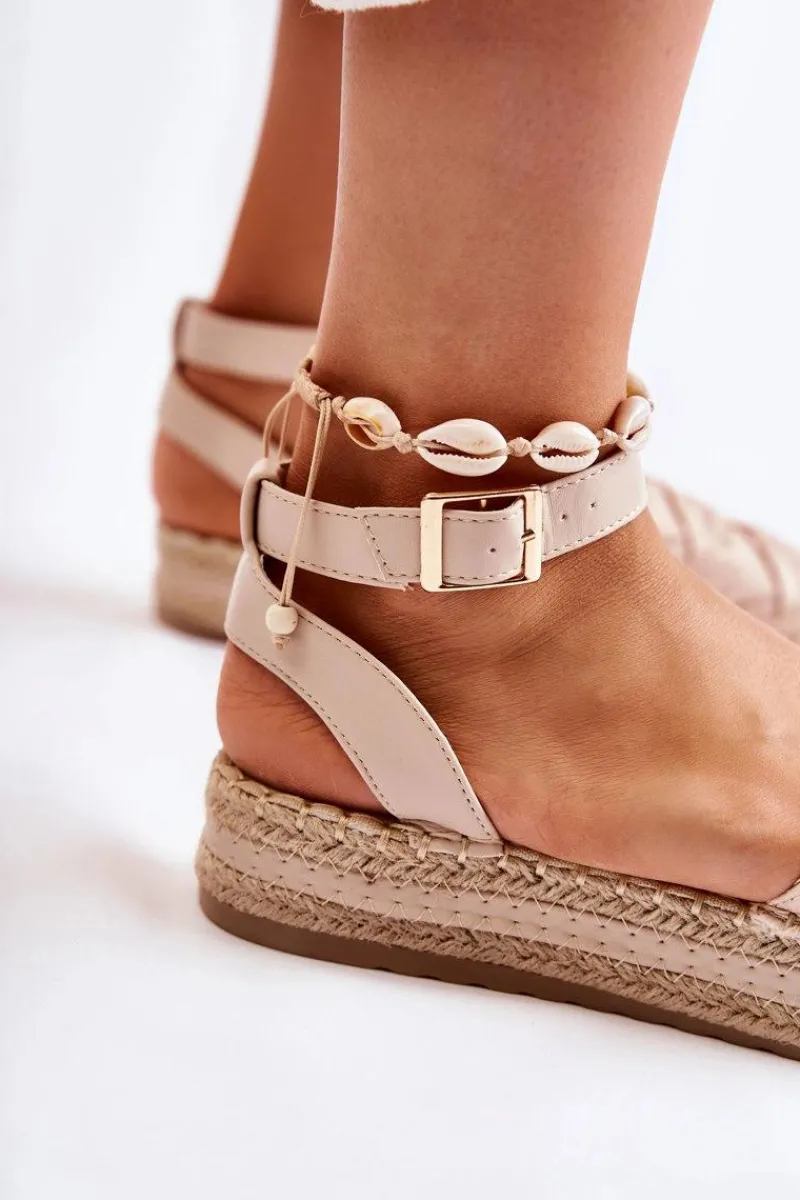 Outlet Boto Damskie Espadryle Sandały Na Platformie Beżowe Susane