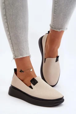 Espadryle Na Platformie>Buty damskie Vinceza Damskie Espadryle Skórzane Na Platformie Beżowe Tigera