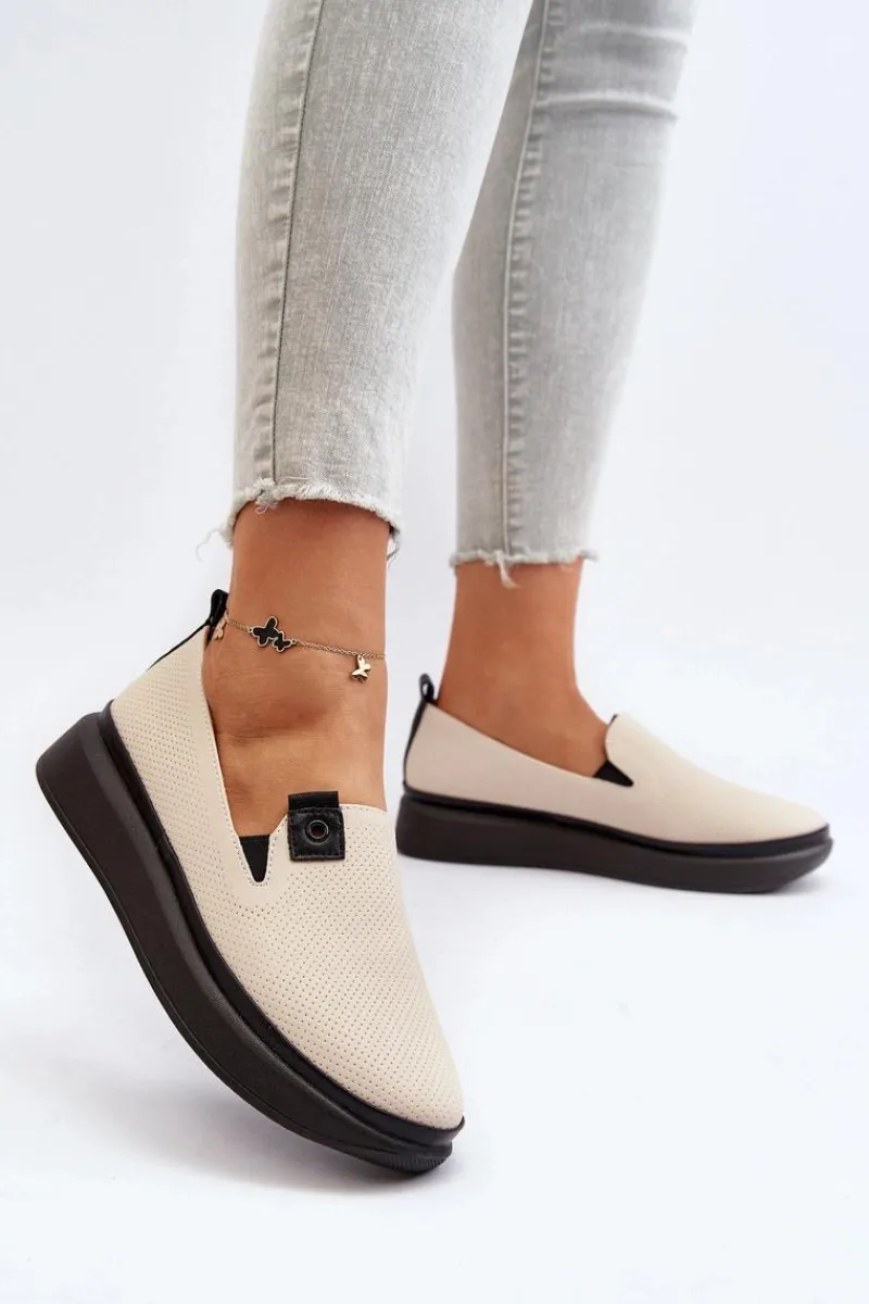 Espadryle Na Platformie>Buty damskie Vinceza Damskie Espadryle Skórzane Na Platformie Beżowe Tigera