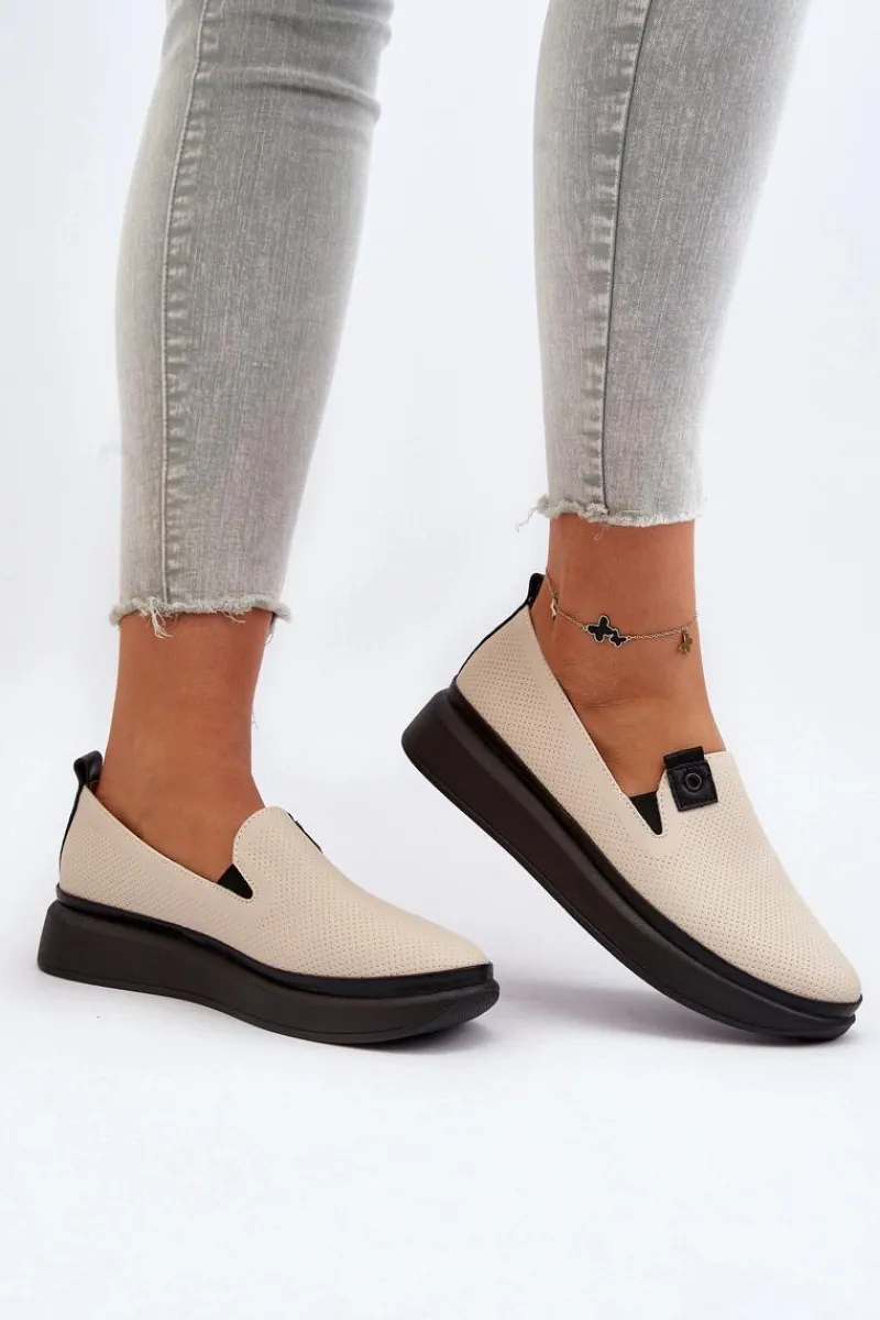 Espadryle Na Platformie>Buty damskie Vinceza Damskie Espadryle Skórzane Na Platformie Beżowe Tigera