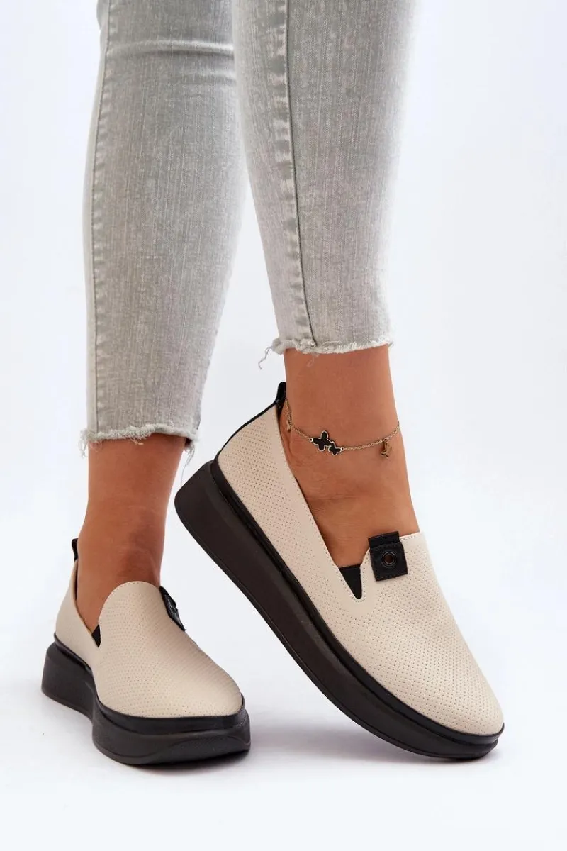 Espadryle Na Platformie>Buty damskie Vinceza Damskie Espadryle Skórzane Na Platformie Beżowe Tigera