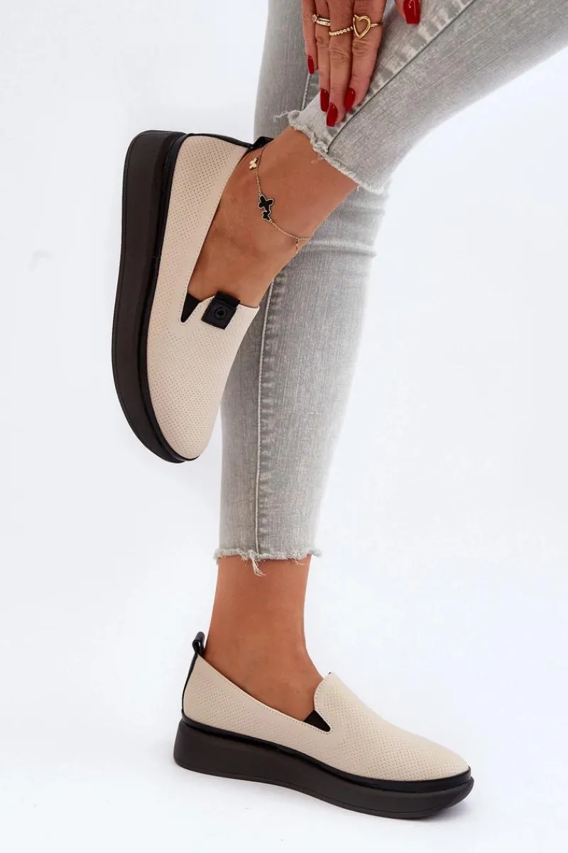 Espadryle Na Platformie>Buty damskie Vinceza Damskie Espadryle Skórzane Na Platformie Beżowe Tigera