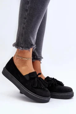 Czarne Espadryle>Boto Damskie Espadryle Z Frędzlami Czarne Elorvia