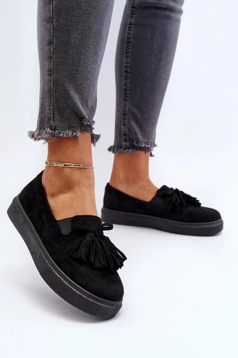 Czarne Espadryle>Boto Damskie Espadryle Z Frędzlami Czarne Elorvia