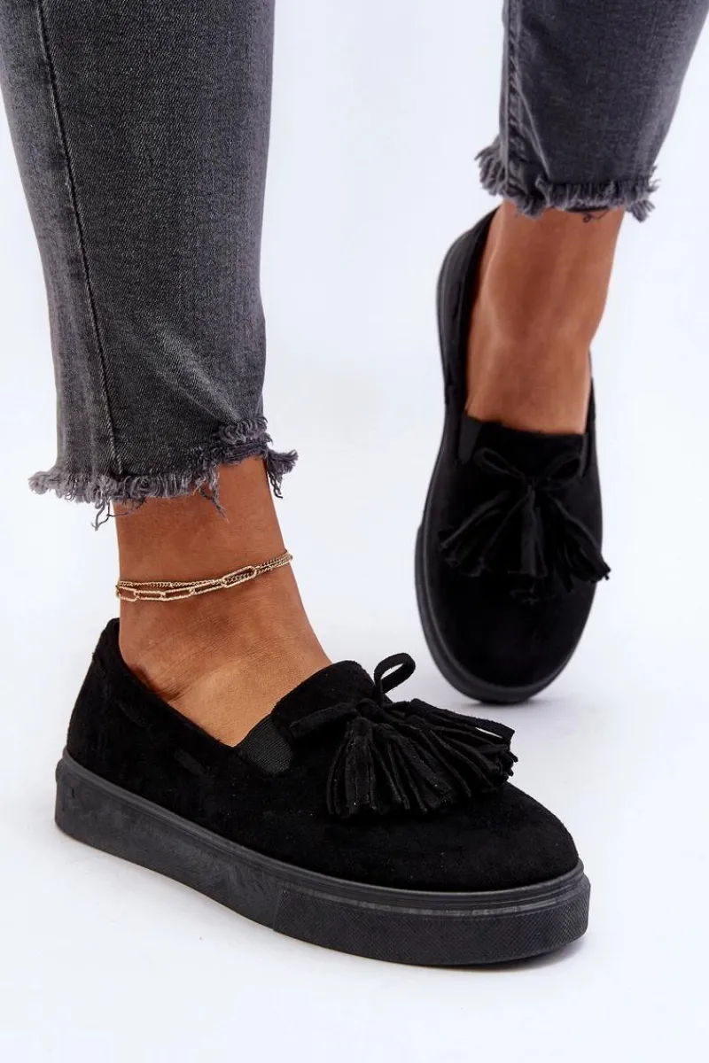 Czarne Espadryle>Boto Damskie Espadryle Z Frędzlami Czarne Elorvia