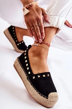 Sale Boto Damskie Espadryle Z Ćwiekami Czarne Laross