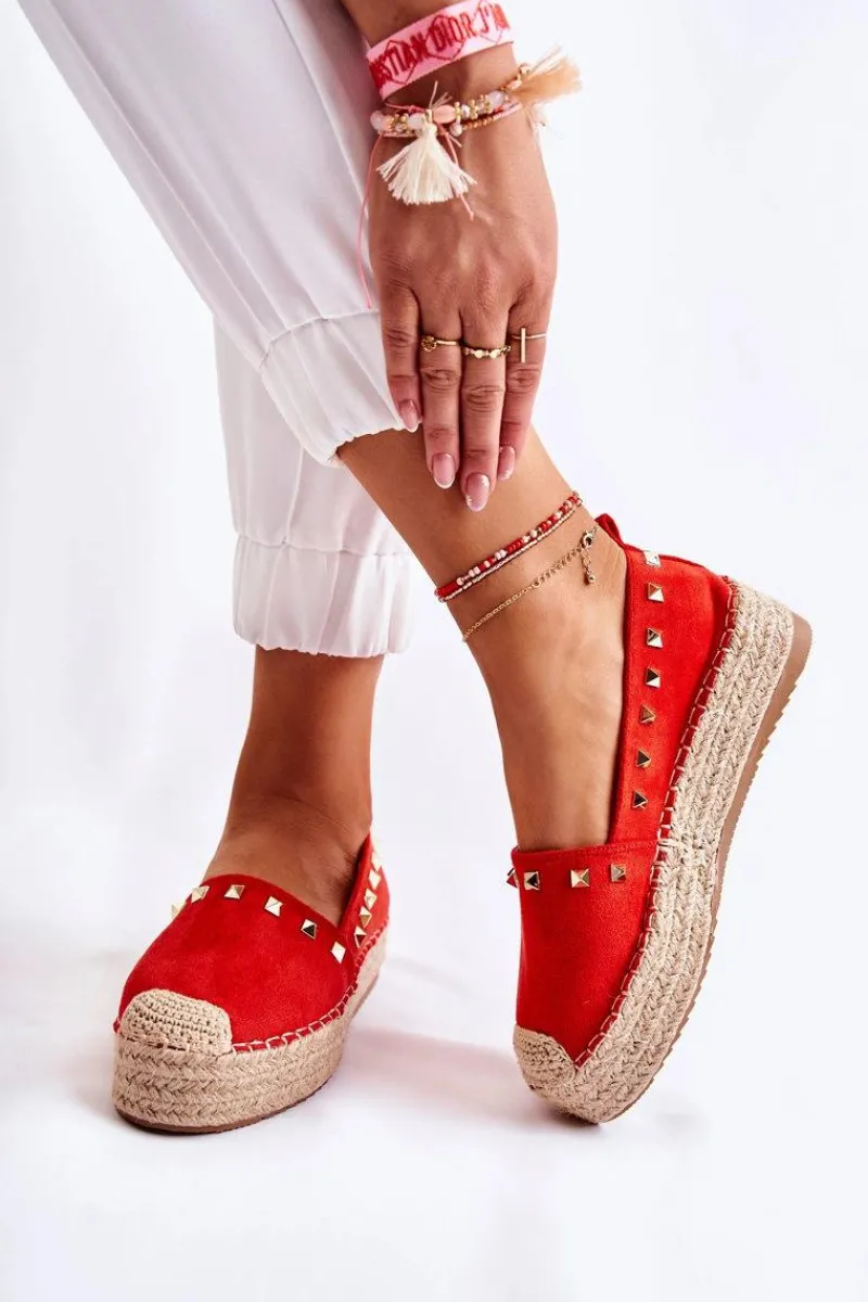Czarne Espadryle>Boto Damskie Espadryle Z Ćwiekami Czerwone Laross