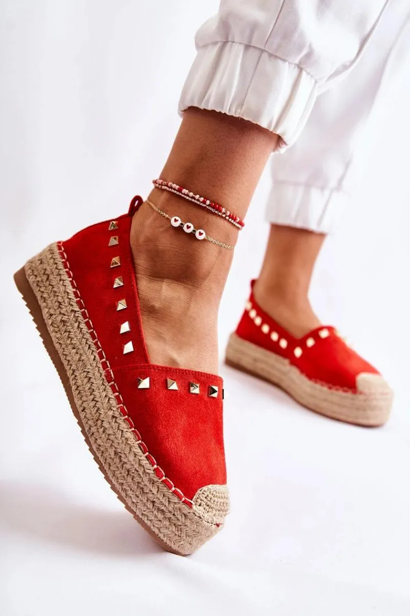 Czarne Espadryle>Boto Damskie Espadryle Z Ćwiekami Czerwone Laross
