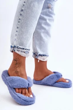 Hot Damskie Futrzane Klapki Papcie Niebieskie Elma Damskie Kapcie Klasyczne|Klapki Z Futerkiem
