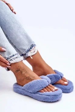 Hot Damskie Futrzane Klapki Papcie Niebieskie Elma Damskie Kapcie Klasyczne|Klapki Z Futerkiem