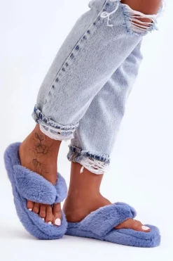 Hot Damskie Futrzane Klapki Papcie Niebieskie Elma Damskie Kapcie Klasyczne|Klapki Z Futerkiem