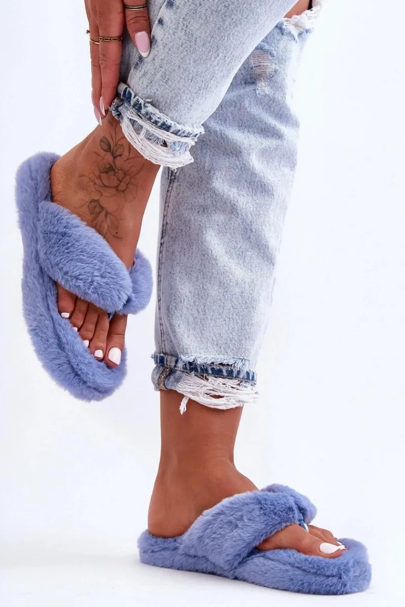 Hot Damskie Futrzane Klapki Papcie Niebieskie Elma Damskie Kapcie Klasyczne|Klapki Z Futerkiem