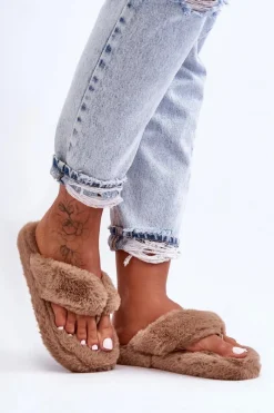 Sale Damskie Futrzane Klapki Papcie Brązowe Elma Damskie Kapcie Klasyczne|Klapki Z Futerkiem