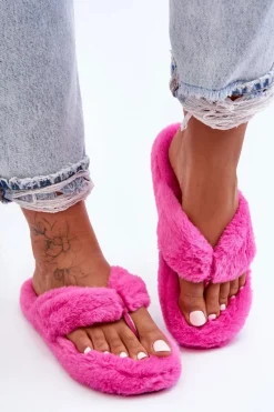 Online Boto Damskie Futrzane Klapki Papcie Fuksja Elma