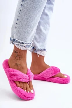 Online Boto Damskie Futrzane Klapki Papcie Fuksja Elma