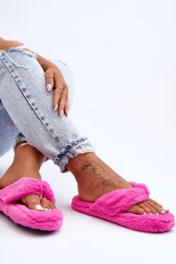 Online Boto Damskie Futrzane Klapki Papcie Fuksja Elma