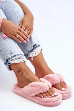 Kapcie Klasyczne|Klapki Z Futerkiem>Boto Damskie Futrzane Klapki Papcie Różowe Elma