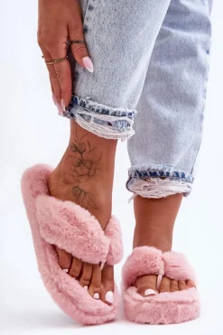 Kapcie Klasyczne|Klapki Z Futerkiem>Boto Damskie Futrzane Klapki Papcie Różowe Elma