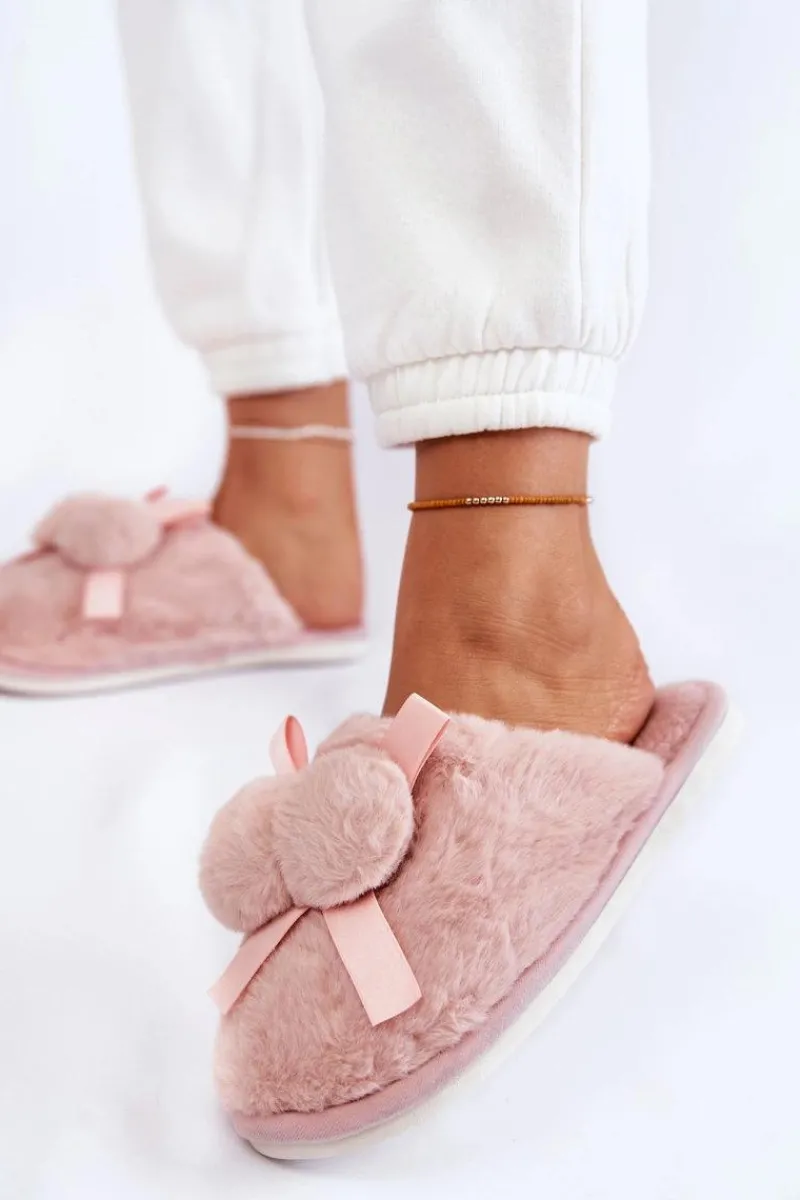 Sale Boto Damskie Futrzane Papcie Z Pomponami Różowe Castello