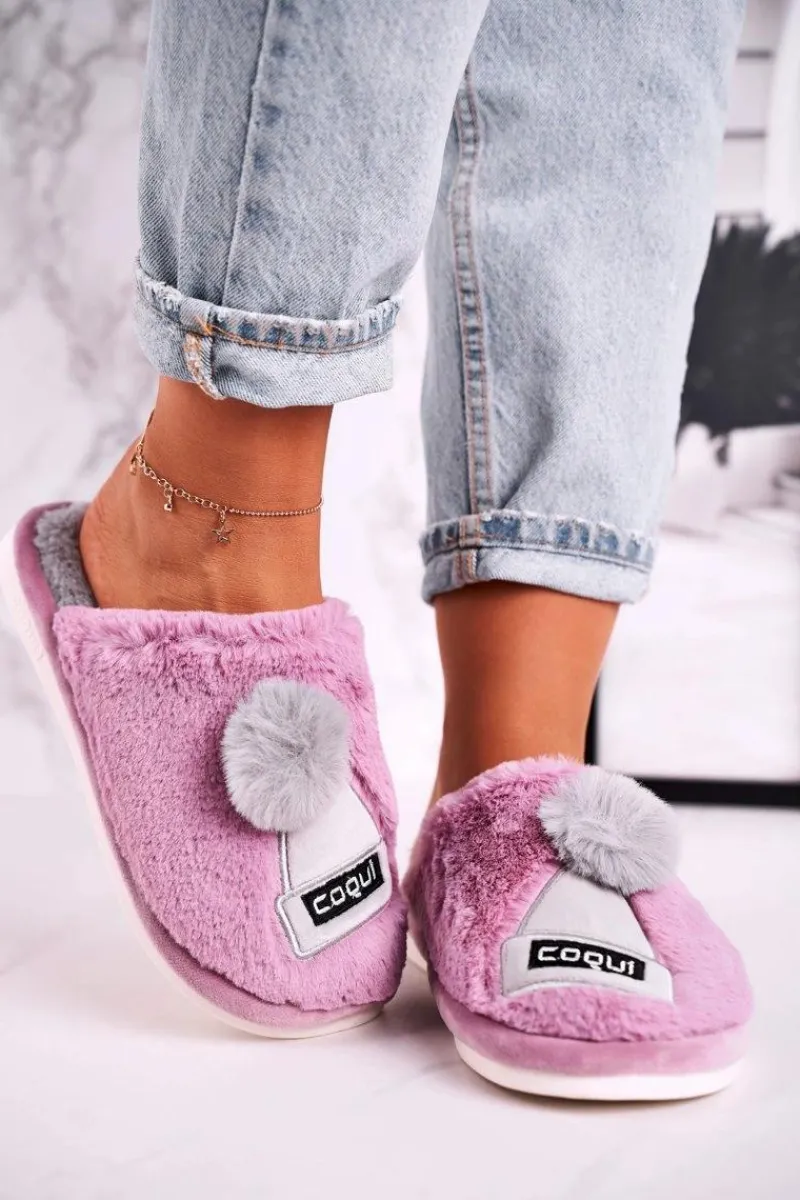 Best Boto Damskie Futrzane Papcie Z Czapką I Pomponem Fioletowe Keep Warm