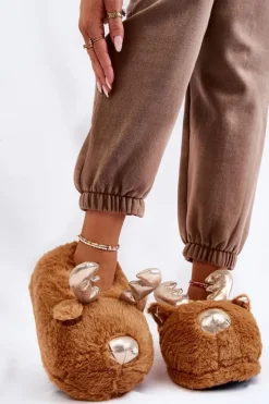 Best Damskie Futrzane Wsuwane Papcie Renifery Jasnobrązowe Comet Damskie Kapcie Klasyczne