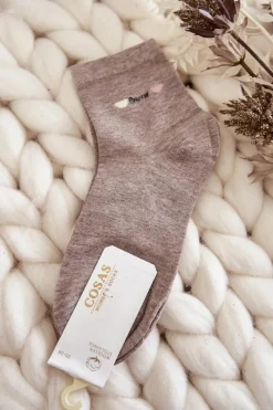 Damskie Gładkie Bawełniane Skarpetki Beżowy Melanż Skarpetki|Skarpetki