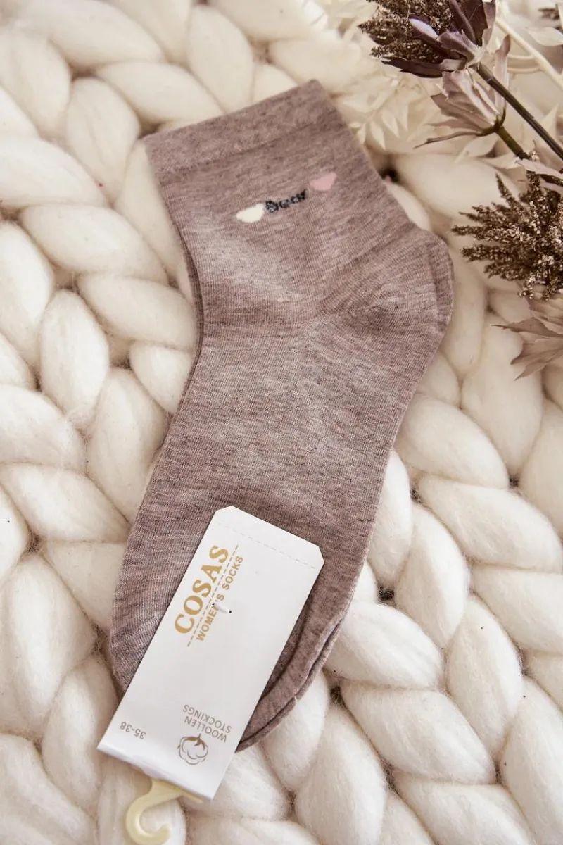 Damskie Gładkie Bawełniane Skarpetki Beżowy Melanż Skarpetki|Skarpetki