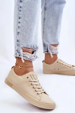 Best Big Star Shoes Damskie Gładkie Niskie Trampki Big Star LL274061 Beżowe