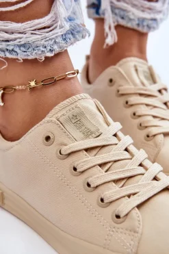 Best Big Star Shoes Damskie Gładkie Niskie Trampki Big Star LL274061 Beżowe