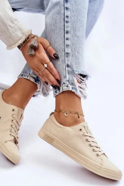 Best Big Star Shoes Damskie Gładkie Niskie Trampki Big Star LL274061 Beżowe