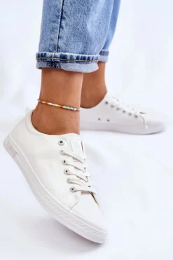 Sale Big Star Shoes Damskie Gładkie Niskie Trampki Big Star LL274058 Białe Biały