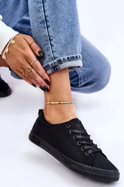 Hot Damskie Gładkie Niskie Trampki Big Star LL274057 Czarne Damskie Trampki Damskie Big Star|Trampki Damskie Niskie