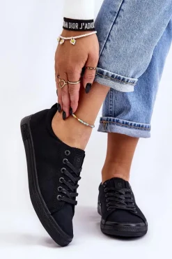 Hot Damskie Gładkie Niskie Trampki Big Star LL274057 Czarne Damskie Trampki Damskie Big Star|Trampki Damskie Niskie