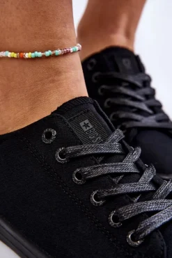 Hot Damskie Gładkie Niskie Trampki Big Star LL274057 Czarne Damskie Trampki Damskie Big Star|Trampki Damskie Niskie