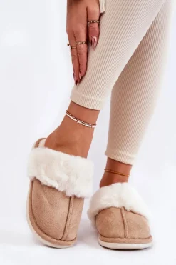 Sale Damskie Gładkie Papcie Z Futerkiem Beżowe Morisea Damskie Kapcie Klasyczne