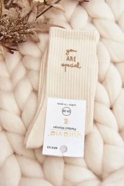 Clearance Damskie Gładkie Skarpety Z Napisem Jasnobeżowe Skarpetki|Skarpetki