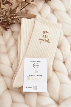 Clearance Damskie Gładkie Skarpety Z Napisem Jasnobeżowe Skarpetki|Skarpetki